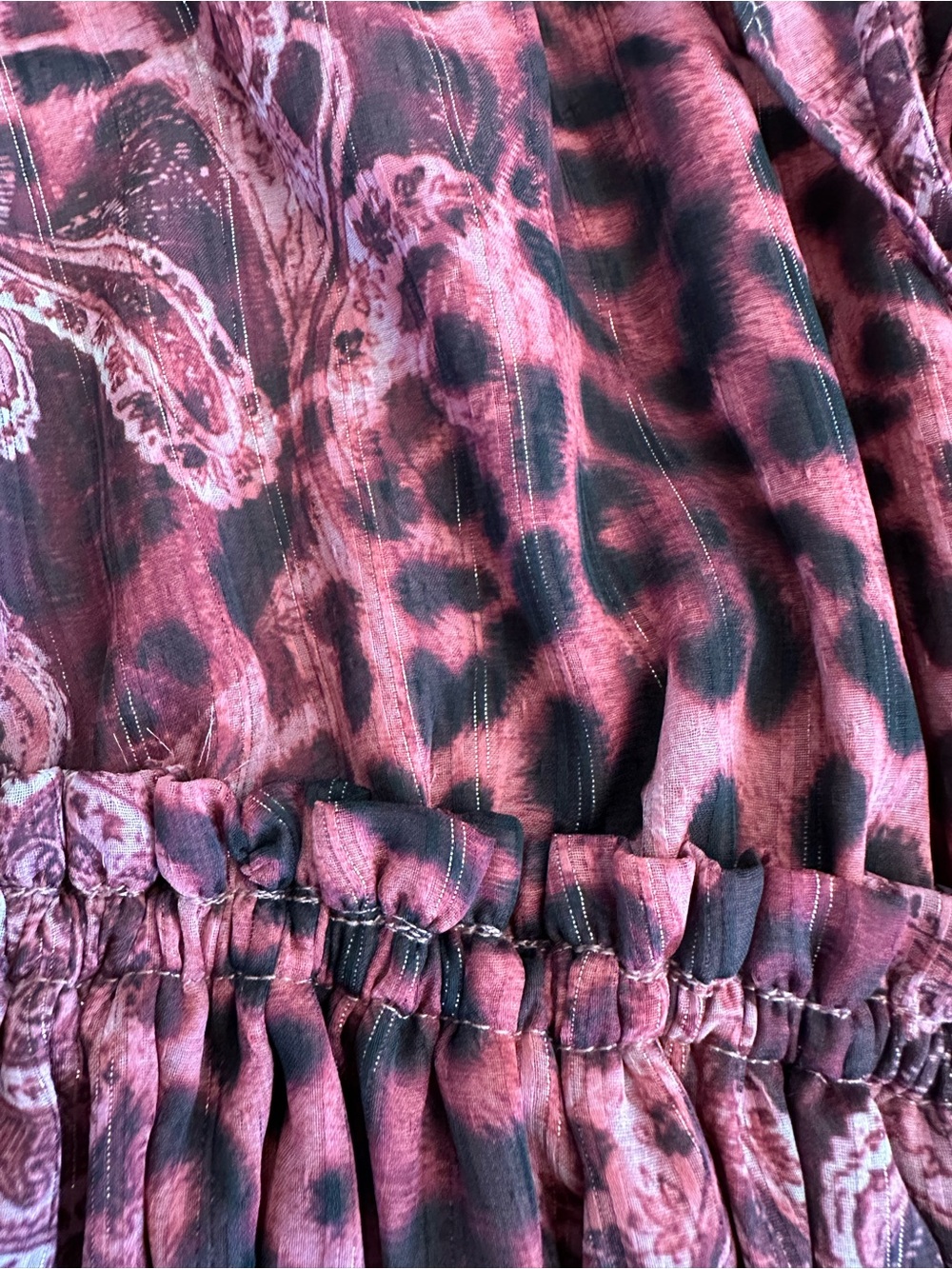 GUESS Pink Paisley Leopard Lace-Up V-neck Dress Large 10 12 Long-sleeved NWOT - Picture 6 of 9